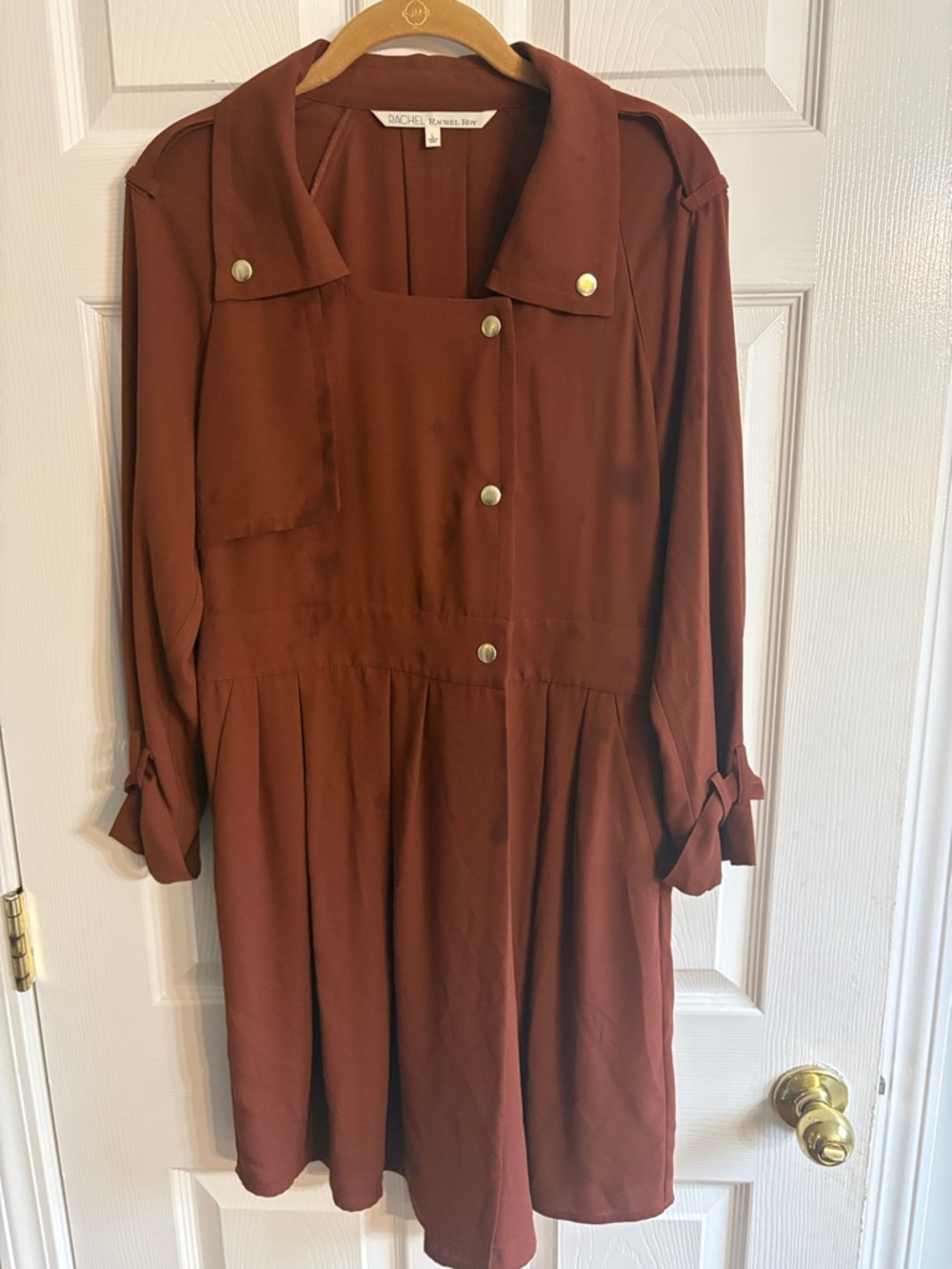 RACHEL Rachel Roy Rust Brown Long Sleeve Button Dress with Pockets!